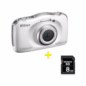 Cámara Nikon Sumergible Coolpix W100 Blanco+ Memoria 8gb