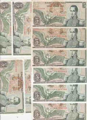 10 Billetes De Colombia Antiguos De 5 Fechas Diferentes