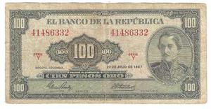 Billete Colombia 100 Pesos Del 20 De Julio De 