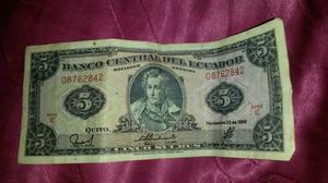 Vendo Billete de 5 Sucres