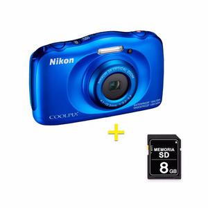 Cámara Nikon Sumergible Coolpix W100 Azul + Memoria 8gb
