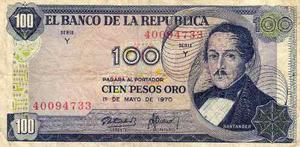 Billete De Cien Pesos Cenizo De Colombia
