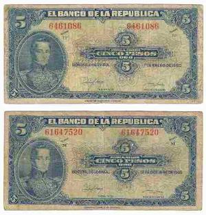 2x1 Combo Billetes Colombia 5 Pesos 