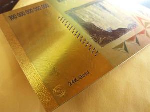 Billetes Zimbabwe De (laminas)oro 100tri 24k Coleccionables.