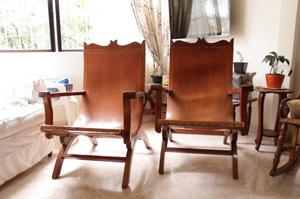 Set de sillas de cuero y madera para sala de oferta como