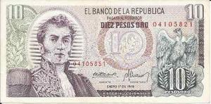 Billete Colombia Error Numeración Diez Pesos  Nuevo