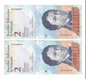 2 Billetes Venezuela Duo 2 Bolivar  Uncirculated Oferta
