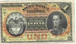Billete Colombia 1 Peso  Banco Nacional Muy Bonito Jp