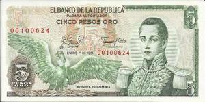 Billete Colombia Cinco Pesos Asterisco  Nuevo