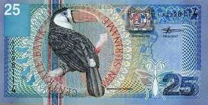 Hermoso Billete Suriname 25 Gulden Unc De Aves Y Flores