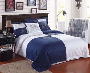 Set Duvet King Bordado Azul 5 Pzas Doble Faz + Envío