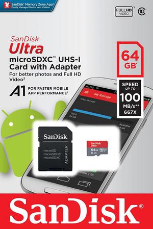 Memoria Micro SD Sandisk Ultra 64GB 100MB/s Categoria A1 C10