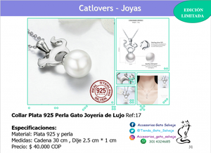 Collar Plata 925 Perla Gato Joyería De Lujo