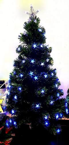 Árbol De Navidad Luz Led Azul Neón Con Estrellas 3 Metros