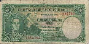 Billete Colombia Cinco Pesos 