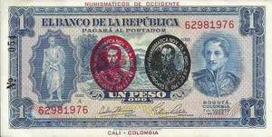 Billete Colombia Resello Numismáticos Occidente No. 054