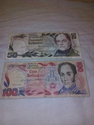 Doblon De Plata Y Dos Billetes Se 50 Y 100