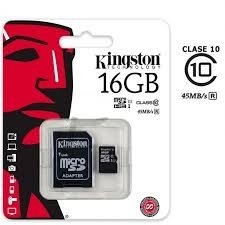 Memoria Micro Sd 16 Gb Kignston Clase 10 + Adaptador Sd