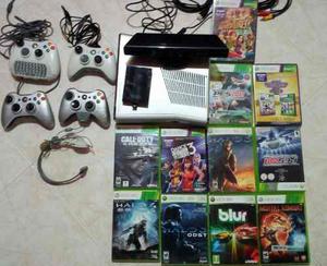 Xbox 360 Slim 250gb+4 Controles Mas De 55 Juegos Origi+kinet