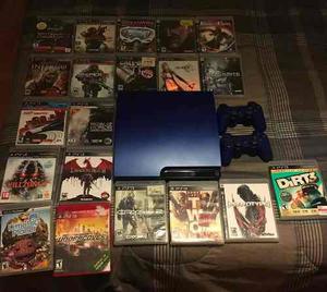 Consola Ps3 Azul Metalico 250 Gb+2 Controles Y Muchos Juegos