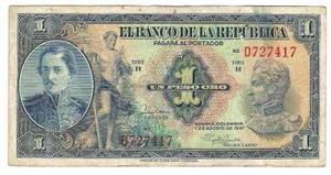 Billete Colombia 1 Peso  Crispy 6 Digitos # D