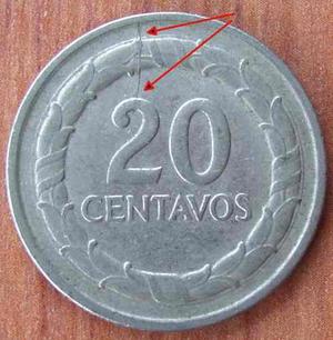Moneda Colombia 20 Centavos  Error Die Crack