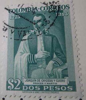 Estampilla Colombia Juaquin De Cayzedo Y Cuero 2 Pesos