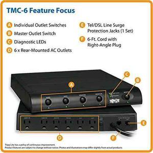 Tripp Lite 6 Outlet Under Monitor Protector Contra