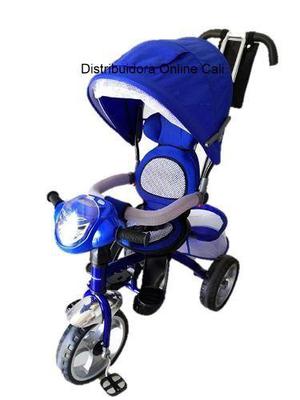 Triciclo Paseador De Espaldar Para Bebe Musical Luz Y Capota