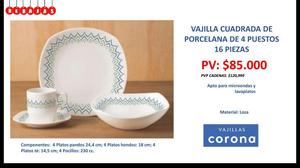 Vajilla Porcelana 16 Piezas Corona