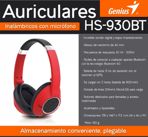 Diadema Auricular Headset Genius Hs930bt Bluetooth