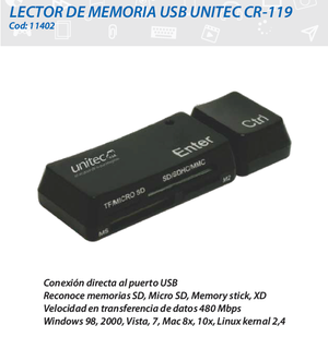 LECTOR DE MEMORIA UNITEC USB 2.0 CR 119