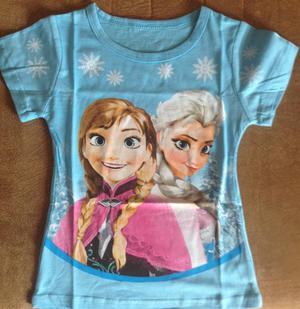 Camiseta Azul Frozen Elsa Y Ana