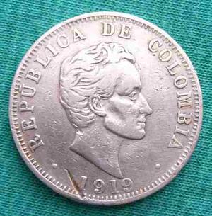 Moneda Colombia 50 Centavos  En Plata Ceca Medellin