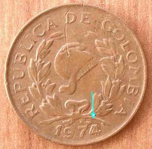 Moneda Error Colombia  Centavos 4/4 Izquierda