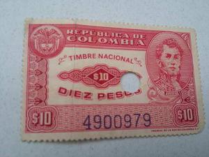 10 Pesos Timbre Nacional Capitolio República De Colombia