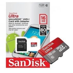 Memoria Microsd Sandisk 16 Gb Clase 10 Con 80 Mb/s+adaptador