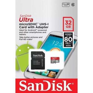 Memoria Microsd Sandisk 32 Gb Clase 10 Con 80 Mb/s+adaptador