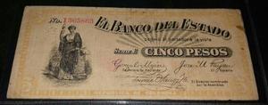 Billete Banco Del Estado 5 Pesos  Popayan
