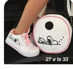 Combo Tenis Zapatillas Y Bolso Niña Snoopy