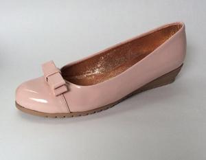 Zapato Mujer Baleta Charol Moño Rosa Nube Tacon 2 Y Medio
