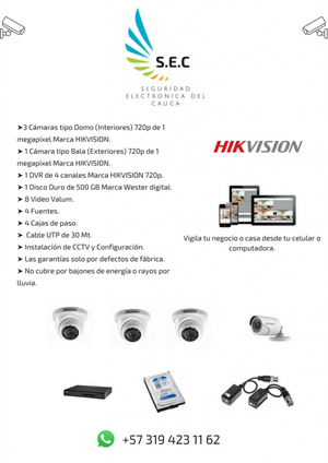 Kit de cámaras de seguridad 720p Marca HIKVISION.