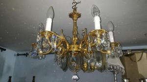 Lampara Bronce 6 Luces Cristal Antigua