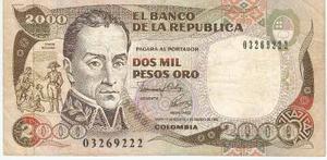 Billete Colombia  Pesos Oro 3 Agosto  Vg