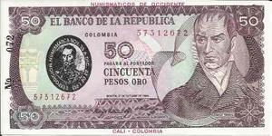 Billete Colombia Resello Numismáticos Occidente No. 072