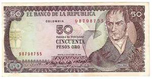 Billete Desplazado Colombia 50 Pesos  # 