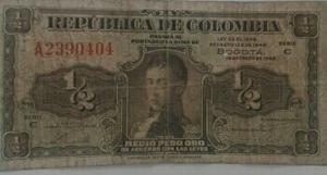 Billete Medio Peso Oro  Republica De Colombia