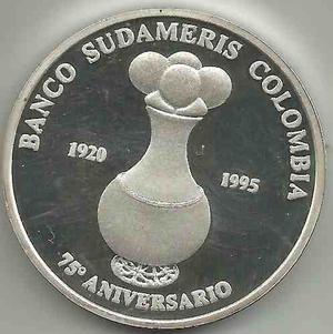 Moneda Plata Banco Sudameris Colombia o Anversar