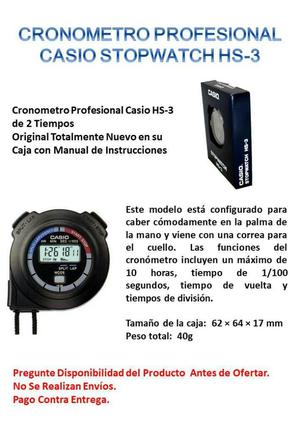 Cronómetro Casio Hs3 Nuevo, 2 Tiempos