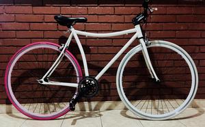 Bicicleta Urbana Color: blanco rueda rosada